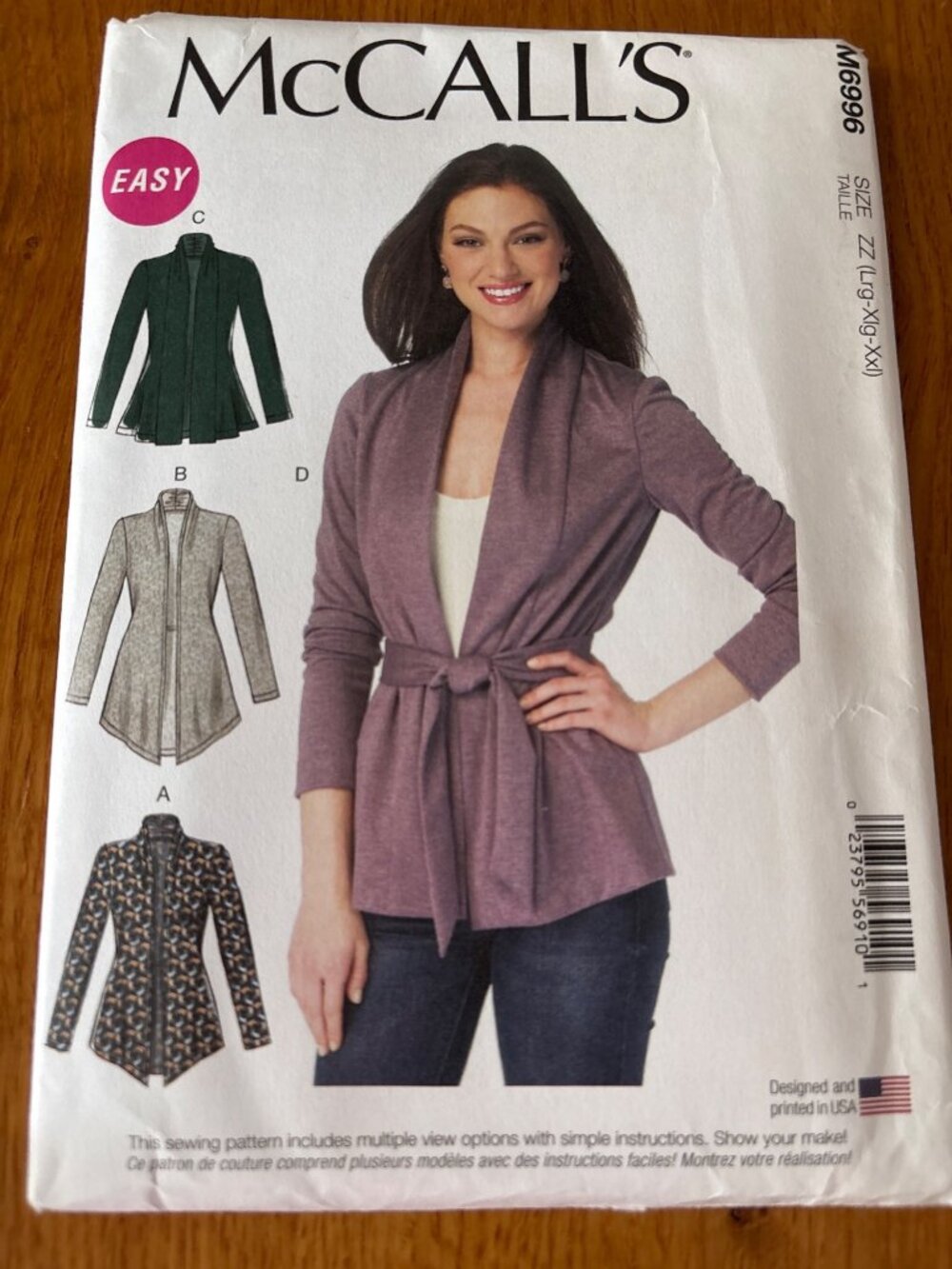 McCalls M6996 Womens Sewing Pattern Size L-XL-XXL Jacket Cardigan Coat Uncut